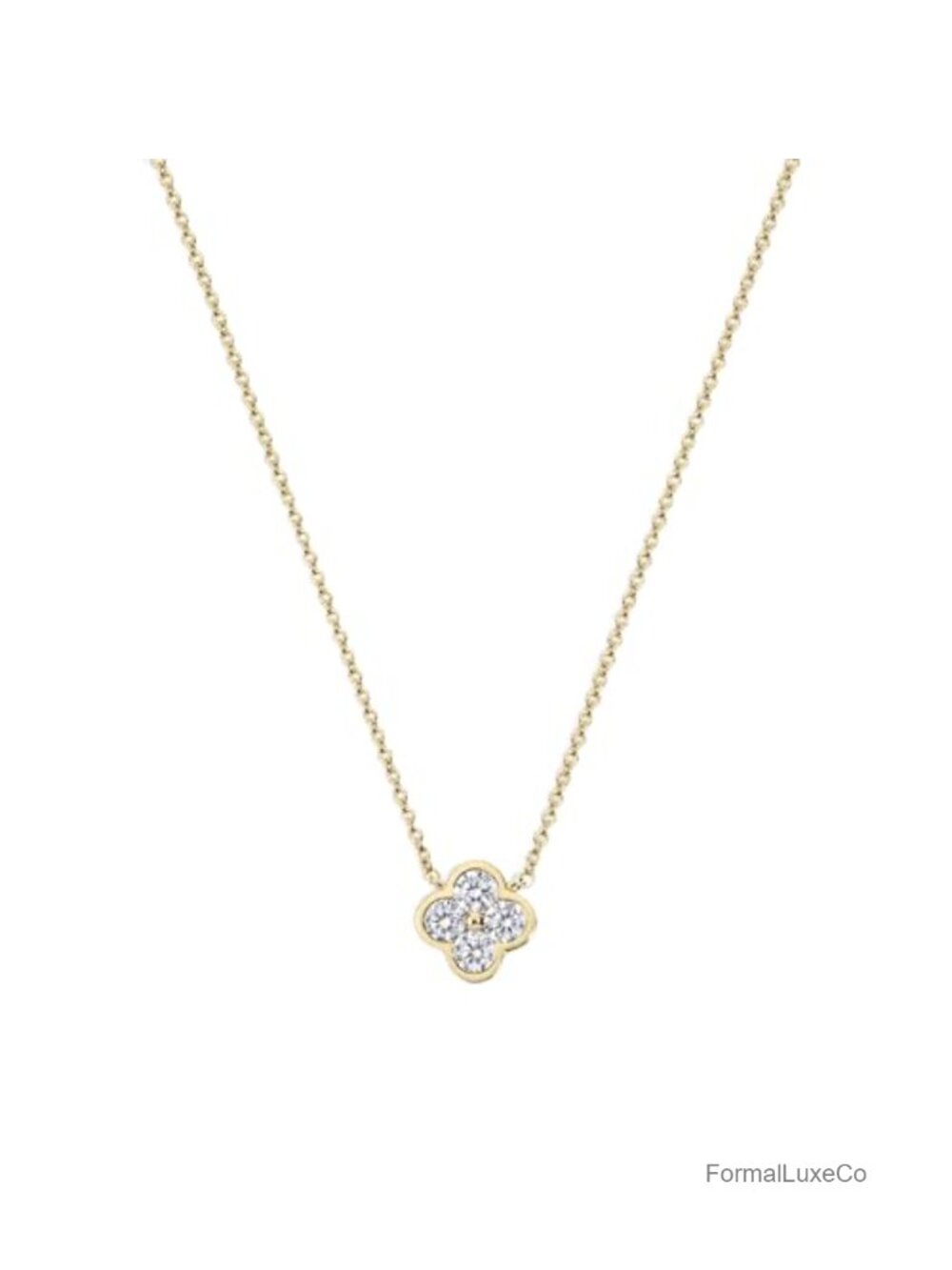 14k Gold Plated 4-Leaf Clover Pendant Necklace, Cubic Zirconia, Layering Jewelry